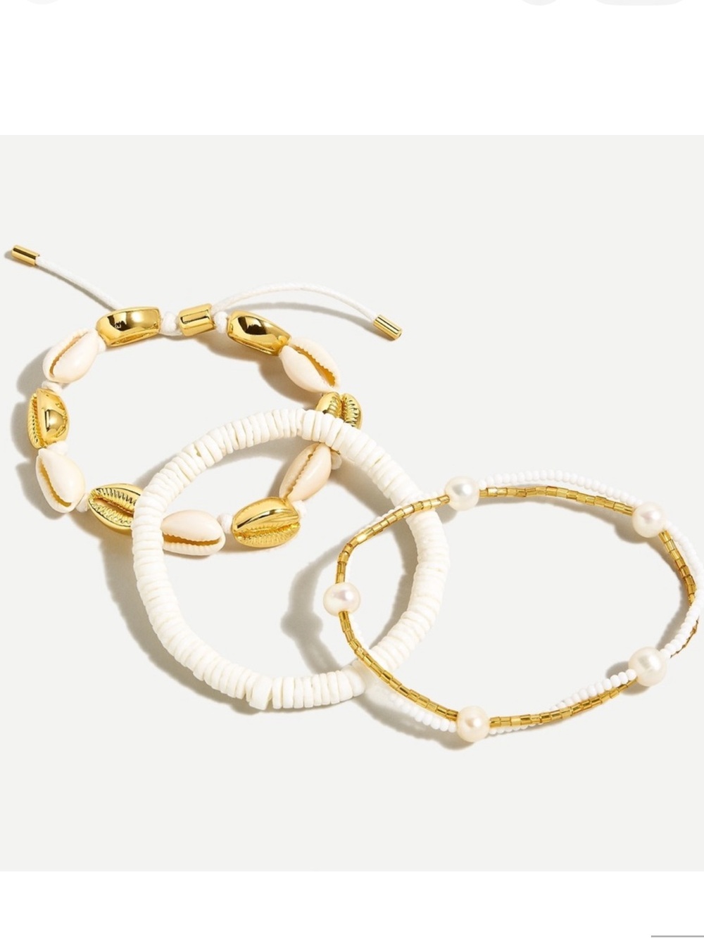 J.Crew Oceanside Shell Bracelet Set White Gold Coastal Chic Resort Style NWT